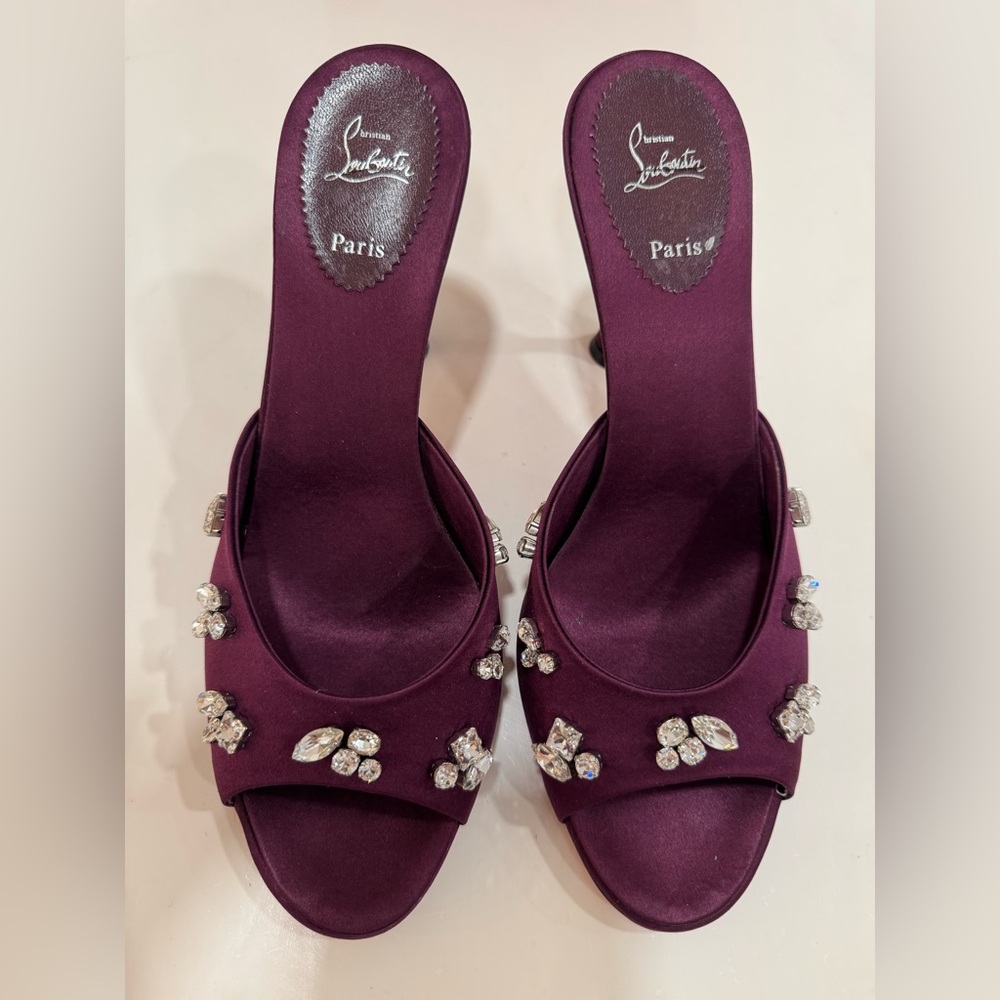CHRISTIAN LOUBOUTIN Degraqueen 85mm heel Embellished Mules - Merlot - Picture 5 of 12
